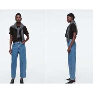 (24) $120 COS Arch Tapered Leg High Rise Ankle Length Jeans in Mid Blue
